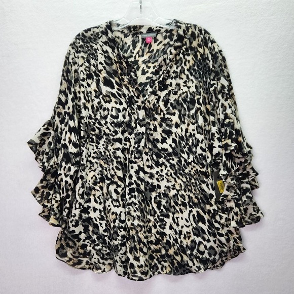 Vince Camuto Tops - Vince Camuto Top Womens 2X‎ Plus Animal Print Leopard Blouse Long Sleeve Flowy